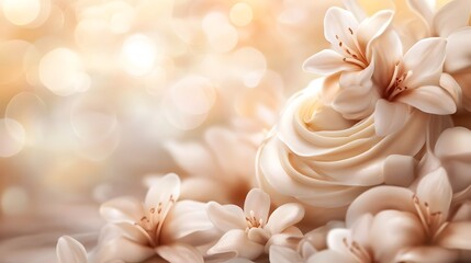 Poster - A captivating close up of a lush romantic bouquet of blossoming flowers bathed in a warm glowing light that creates a serene and enchanting atmosphere  The image showcases the delicate petals