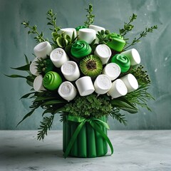 Wall Mural - A marshmallowfilled chocolate bouquet green on plain silver background