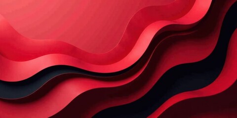 Fototapete - Abstract Red and Black Wave Pattern Design Featuring Layered Curves and Undulating Forms