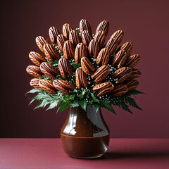 Wall Mural - A pecan chocolate bouquet light brown on plain maroon background