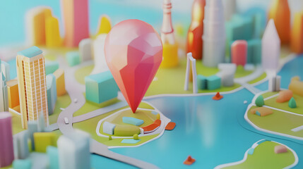 Aufkleber - A vibrant and abstract cityscape featuring a collection of modern and geometric architectural structures in a variety of colorful hues creating a visually striking and imaginative urban landscape