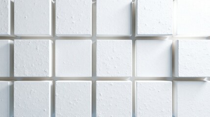 Fototapete - Clean white cubic blocks arranged in a grid pattern, showcasing a textured surface
