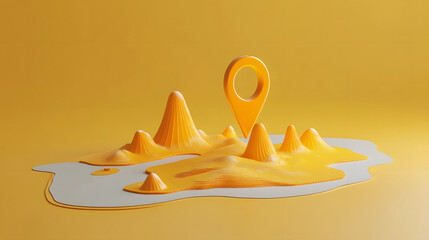 Leinwandbilder - Abstract 3D geometric shape composition with orange cones and triangles on a bright yellow background  Minimal modern design with copy space for text overlay or product placement