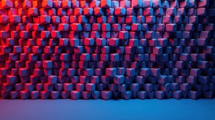 Fototapete - Abstract Blocks Illuminated by Vivid Red and Blue Lighting, Creating a Dynamic and Textured Wall