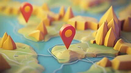 Aufkleber - Abstract cartographic landscape with navigational pinpoints symbolizing strategic planning  Vibrant colors geometric shapes and a textured terrain create a visually striking and conceptual design