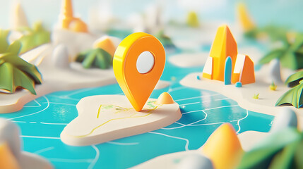 Aufkleber - Adventure map with navigation icons compass symbols and location markers on a digital device display representing outdoor activities