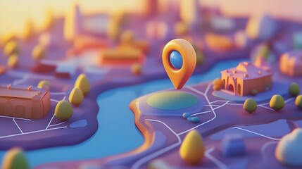 Poster - Aerial 3D city map visualization with navigation markers and pins highlighting urban architecture business districts and transportation routes   conceptual for planning strategy and data analysis