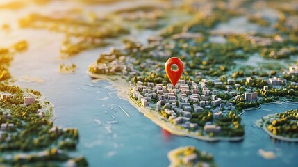 Poster - Aerial drone view of a detailed colorful city map with GPS navigation markers icons and landmarks  The image showcases the urban landscape architecture