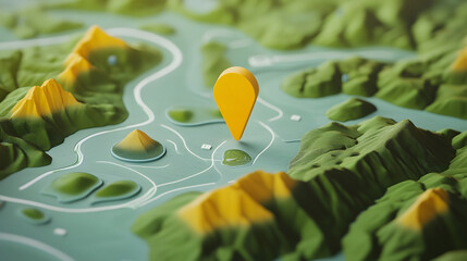 Aufkleber - Aerial landscape view of a mountainous terrain with navigation markers GPS pins and digital cartography icons representing discovery in a natural outdoor environment