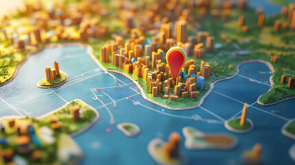 Poster - Aerial tilt shift perspective of a detailed miniature city model with intricate infrastructure transportation networks and architectural landmarks