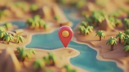 Aufkleber - Aerial view of a beautiful mountainous landscape with a GPS location marker pinpointed on a stylized digital terrain map