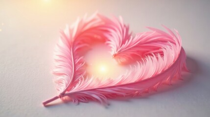 Aufkleber - Delicate Pink Feathers Arranged in a Heart Shape, Soft Light Illuminates the Scene, Symbol of Tenderness and Affection