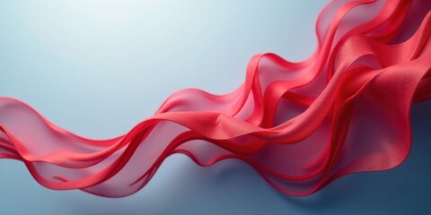 Poster - Abstract Coral Fabric Swirling Gracefully on a Soft Blue Background, Evoking Sensuality and Elegance