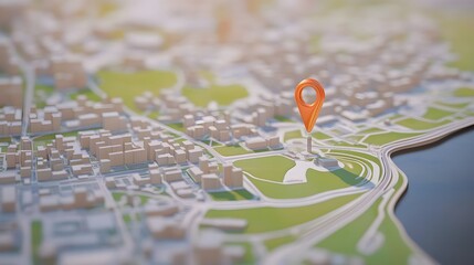 Poster - Aerial view of a detailed city map with GPS navigation marker and various transportation routes roads and infrastructure visible from a top down perspective  Representing modern urban planning