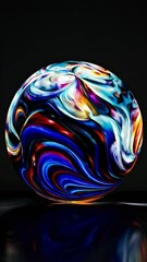Wall Mural - glowing crystal orb spinning, generating vivid color streams across glossy dark background