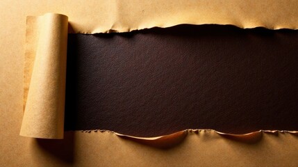Aufkleber - Torn parchment paper reveals a dark surface, creating a dramatic textural contrast and inviting design space.