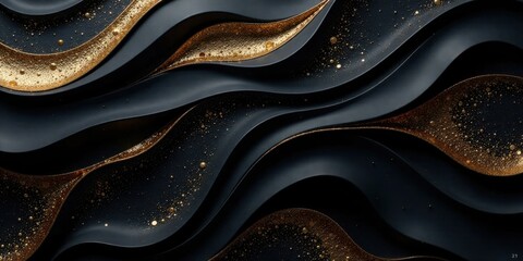 Aufkleber - Abstract Dark and Gold Swirling Design with Luxurious Texture and Elegant Curves