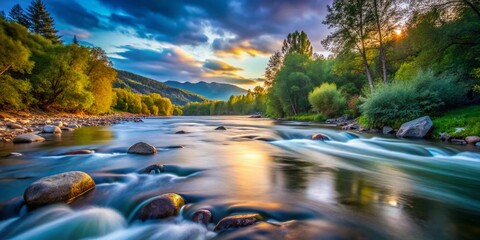 Wall Mural - Serene River: Calm Water with Gentle Ripples - Long Exposure Photography