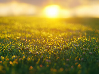 Poster - Sunset over grassy field, nature background