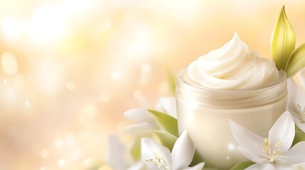 Poster - Close up of a beautiful creamy white flower with delicate velvety petals and a subtle fragrant aroma set against a soft glowing natural background  The serene