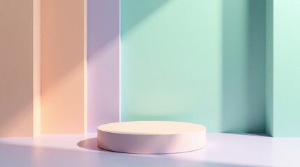 Fototapete - Pastel Walls with a Circular Display Platform for Product Presentation