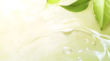 Poster - Closeup of vibrant green leaves with crystal clear water droplets reflecting the natural light creating a tranquil and refreshing natural background  Eco friendly and sustainable concept