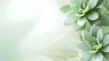 Aufkleber - Closeup view of lush vibrant green succulent plants with delicate intricate leaf patterns and textures against a clean minimalist natural botanical background