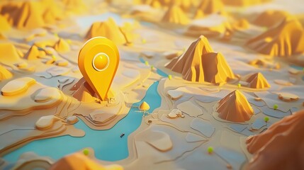 Aufkleber - Exploring the Rugged Terrain of a Remote Mountain Landscape by Navigating Through a Map with a Prominent Location Pin Representing the Potential of an Expedition or Hiking Trail