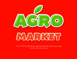 Wall Mural - Vector Business template Agro Market. Glossy Red Alphabet Letters and Numbers set. Modern style Font