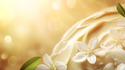 Poster - Exquisite white and yellow floral arrangement with delicate petals and lush foliage bathed in a soft warm glow of natural light  This serene
