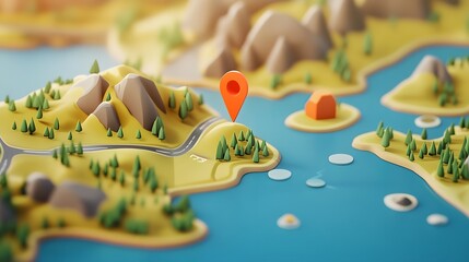 Aufkleber - Fantasy illustrated map of an imaginary landscape featuring scenic mountain ranges forested islands winding rivers and other geographical elements