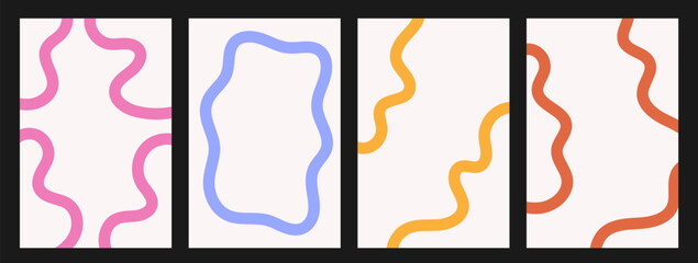 Wall Mural - abstract playful minimalistic background with wavy line. frame border with organic curvy curly strip