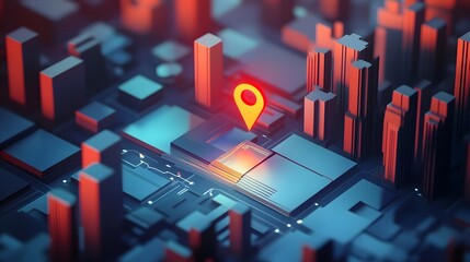 Poster - Futuristic digital city architecture landscape with complex geometric structures towering skyscrapers and a grid like network of buildings  This 3D rendered visualization depicts a modern