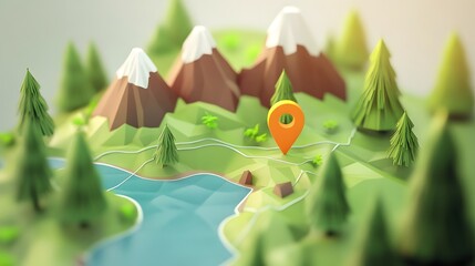 Aufkleber - Idyllic and serene mountain landscape with a stylized cartographic map marker pinpointing a specific location or destination for outdoor travel experiences