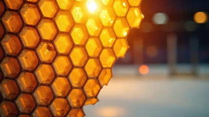 Aufkleber - Illuminated Honeycomb Structure A Detailed Close-Up of Golden Cells Glowing with Inner Light