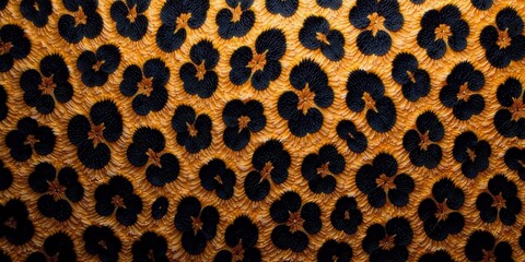 Aufkleber - Intricate Floral Textile Design A Rich Tapestry of Dark Petals on a Golden Background