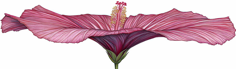 Sticker - Pink hibiscus flower, close-up, botanical illustration