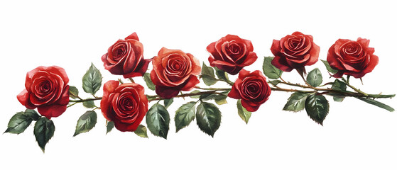 Sticker - Red rose branch, floral design, white background, greeting card