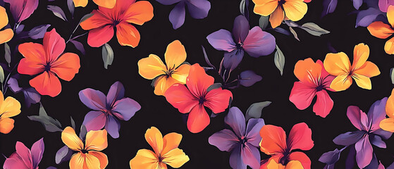 Sticker - Vibrant floral pattern, dark background