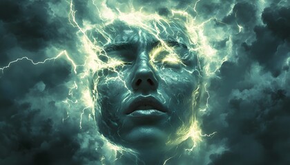 Poster - Ethereal Woman Emerging Amidst Dark Stormy Clouds and Lightning