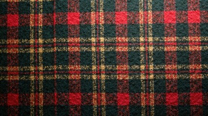 Aufkleber - Detailed Close-Up of a Textured Plaid Fabric with Red, Green, and Gold Hues