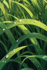 Wall Mural - Dew drops glisten on vibrant green grass blades