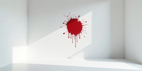 Poster - Abstract Red Splashes on a White Wall in a Minimalist Room Setting