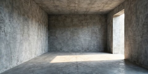 Poster - Empty Concrete Room with Natural Light Illuminating the Interior Space