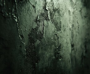 Wall Mural - Textured dark green wall with visible cracks and imperfections