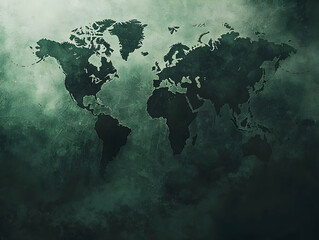 world map, green textured background, global issues