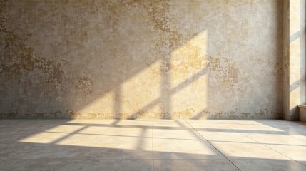 Leinwandbilder - Sunlit Room with Distressed Wall and Tiled Floor Featuring Warm Tones and Natural Light