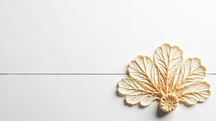 Poster - Elegant Cream-Colored Leaf Arrangement on a White Wooden Surface, a Minimalist Composition for Design Inspiration