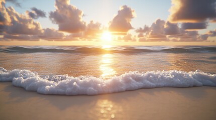 Wall Mural - Sunset over the calm ocean waves during a serene evening