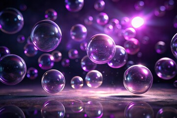 Wall Mural - Abstract Purple Spheres Floating in a Dark Space with Glowing Reflections and a Mysterious Atmosphere